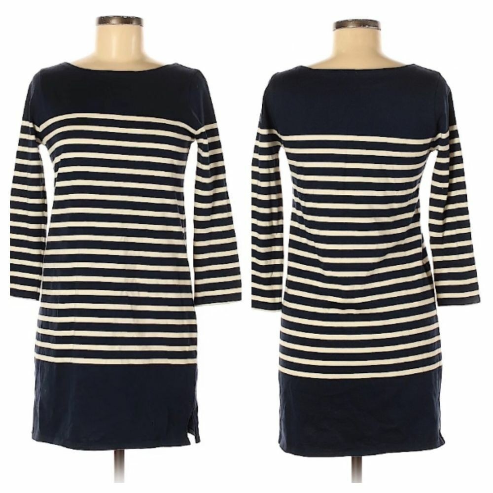 J Crew Sweater Dress Size XS Maritime Striped Navy Nautical 3/4 Sleeve Boat Neck